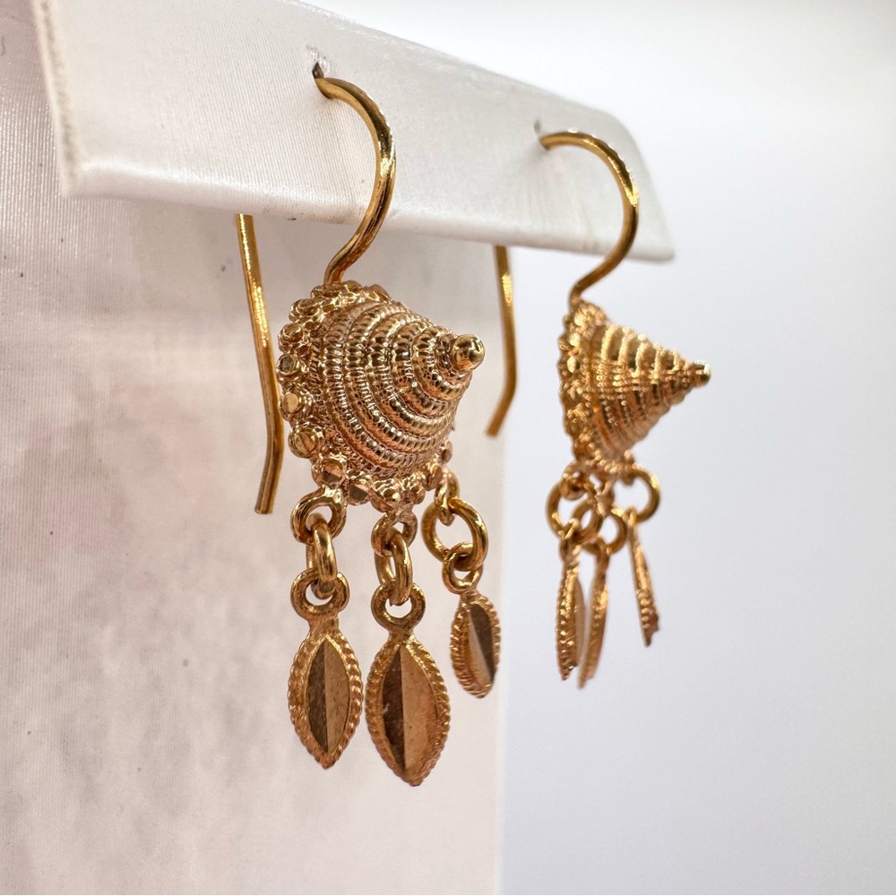 Ethnic Thai Bali Style Cone Tassel Dangle Earrings Gold Tone Dainty Festival - Picture 3 of 8